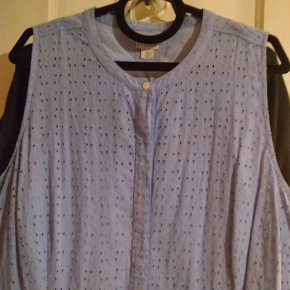 Blue sleeveless eyelet J. Crew shirt dress plus size 22 3X - Picture 3 of 6